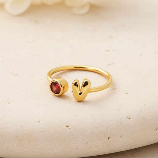 Custom Bubble Initial Letter Birthstone Ring