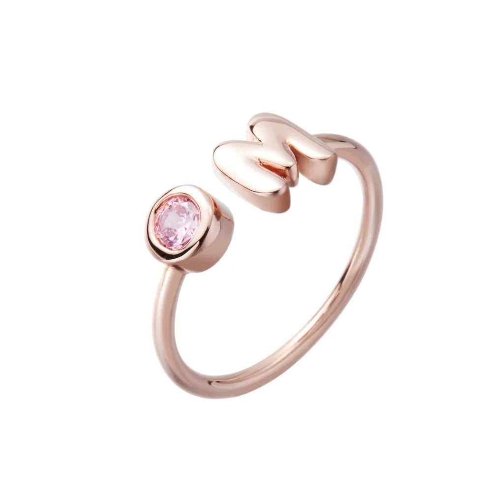 Custom Bubble Initial Letter Birthstone Ring