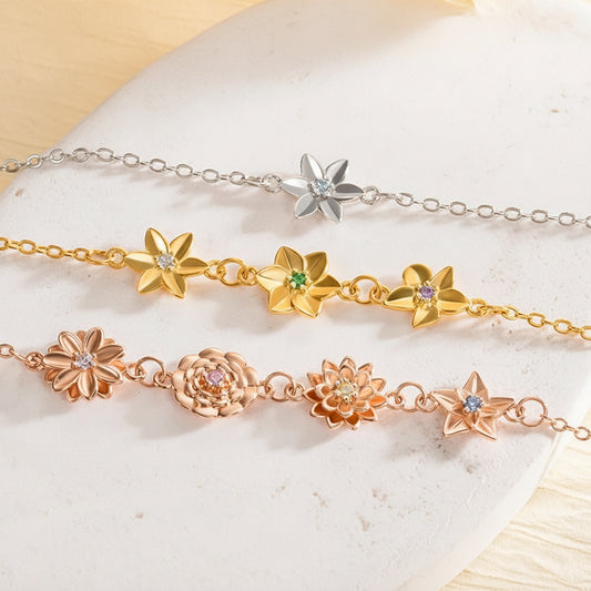 Personalized Birthflowers Bracelet & Necklace SET