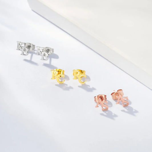Custom Double Initial Stud Earrings