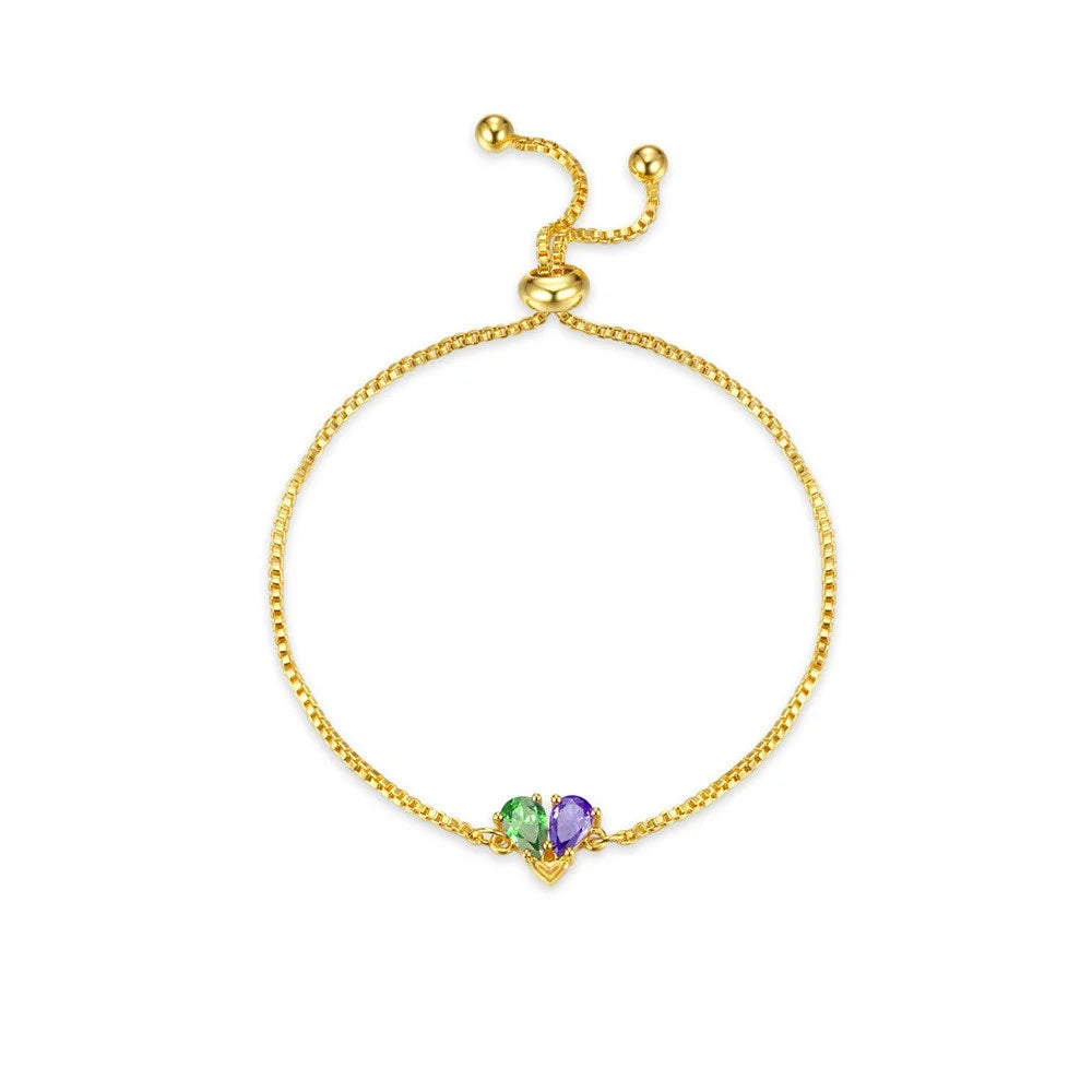 Custom Double Birthstone Heart Bracelet