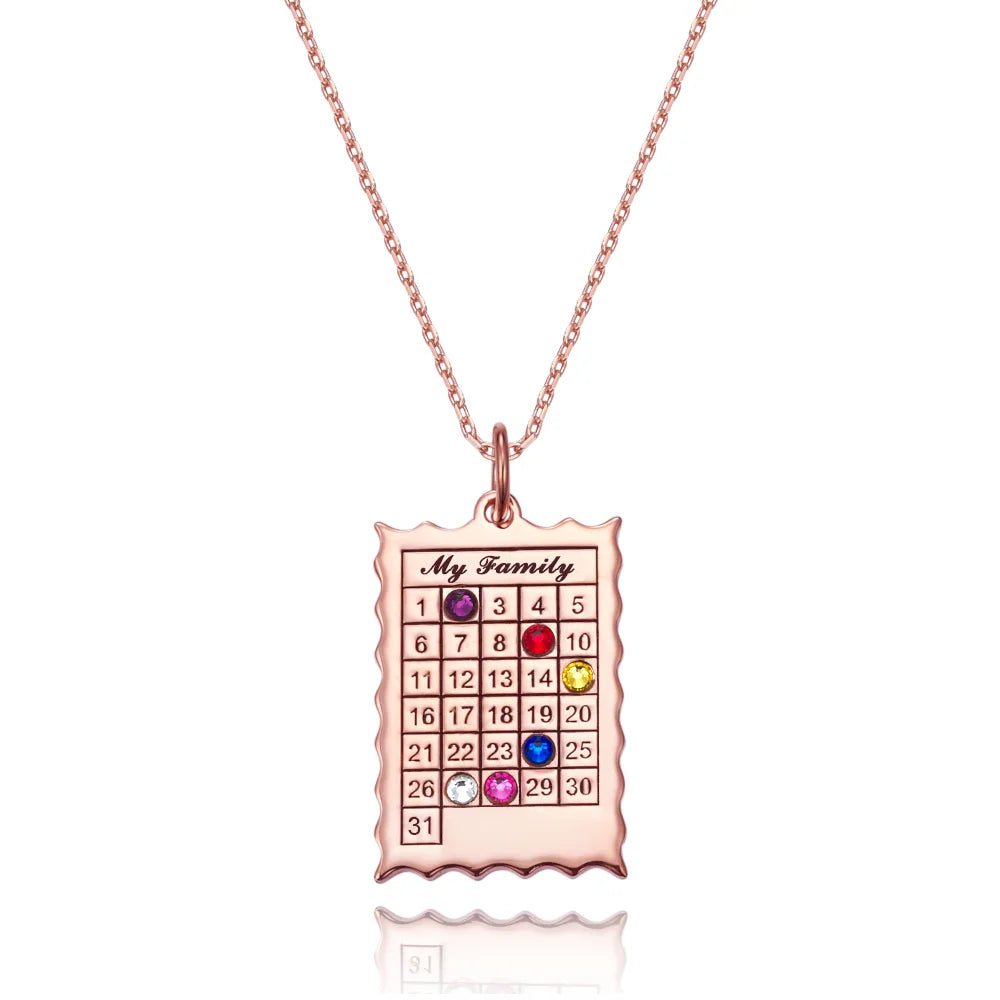 Custom Calendar Necklace with 1-6 Birthstones