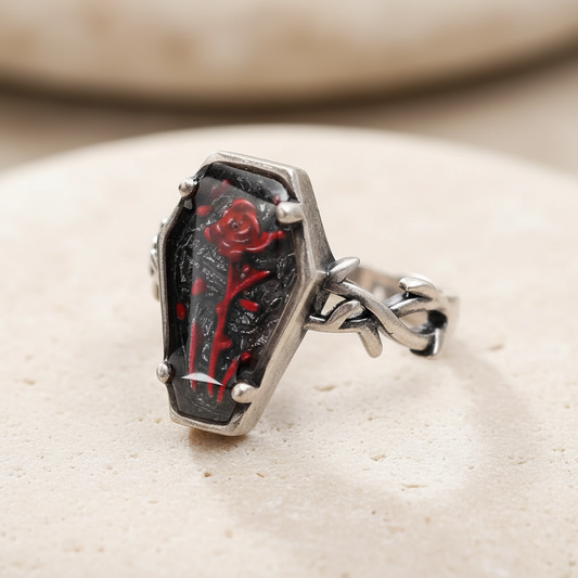 Custom Engraved Coffin Rose Ring