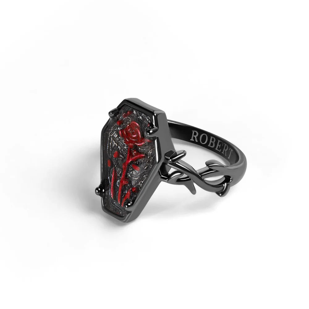 Custom Engraved Coffin Rose Ring