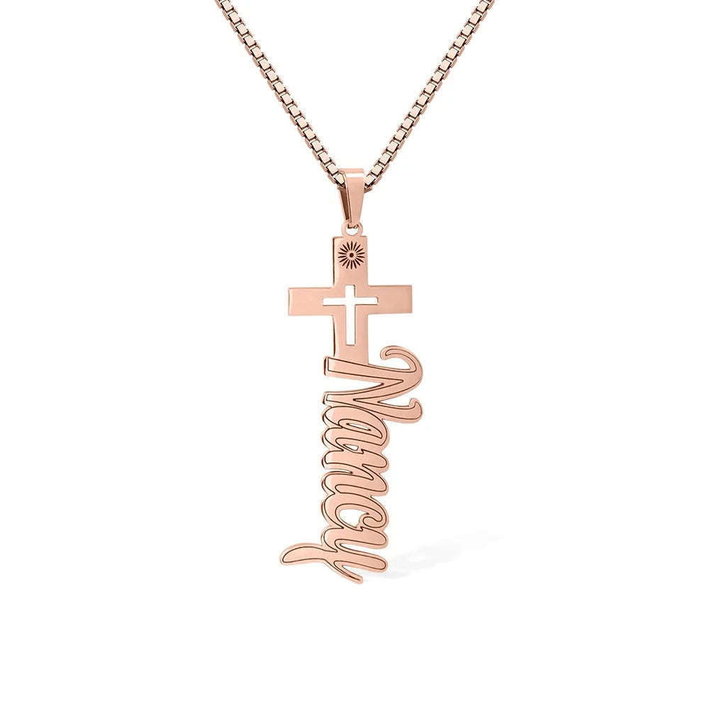 Custom Outline Cross Name Necklace
