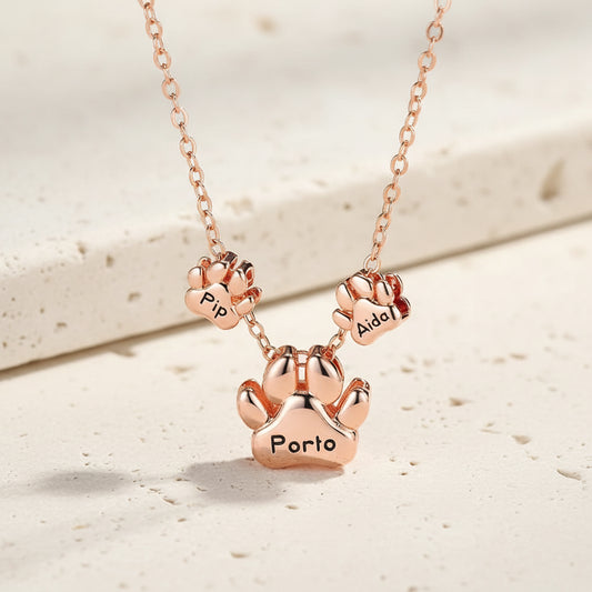 Custom Name Bubble Pet Paws Necklace