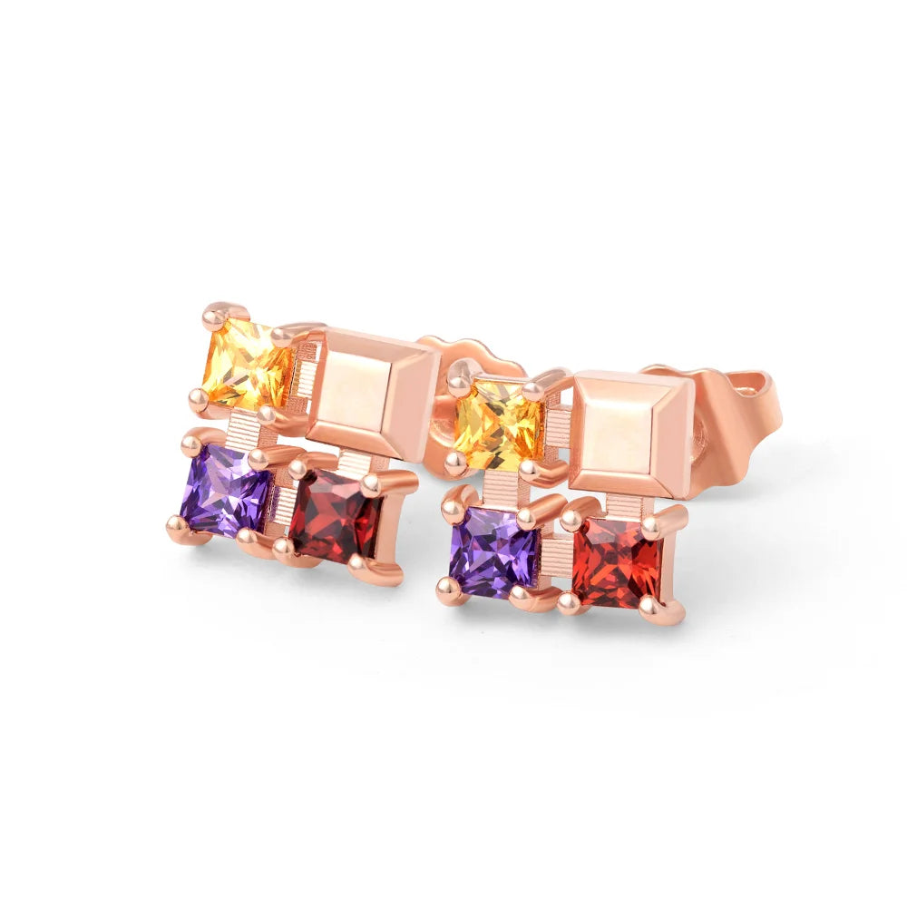 Custom Cube Birthstones Stud Earrings