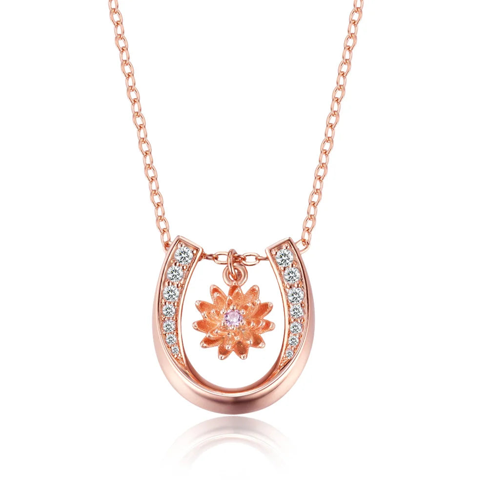 Personalized Horseshoe Necklace with Birth Flower