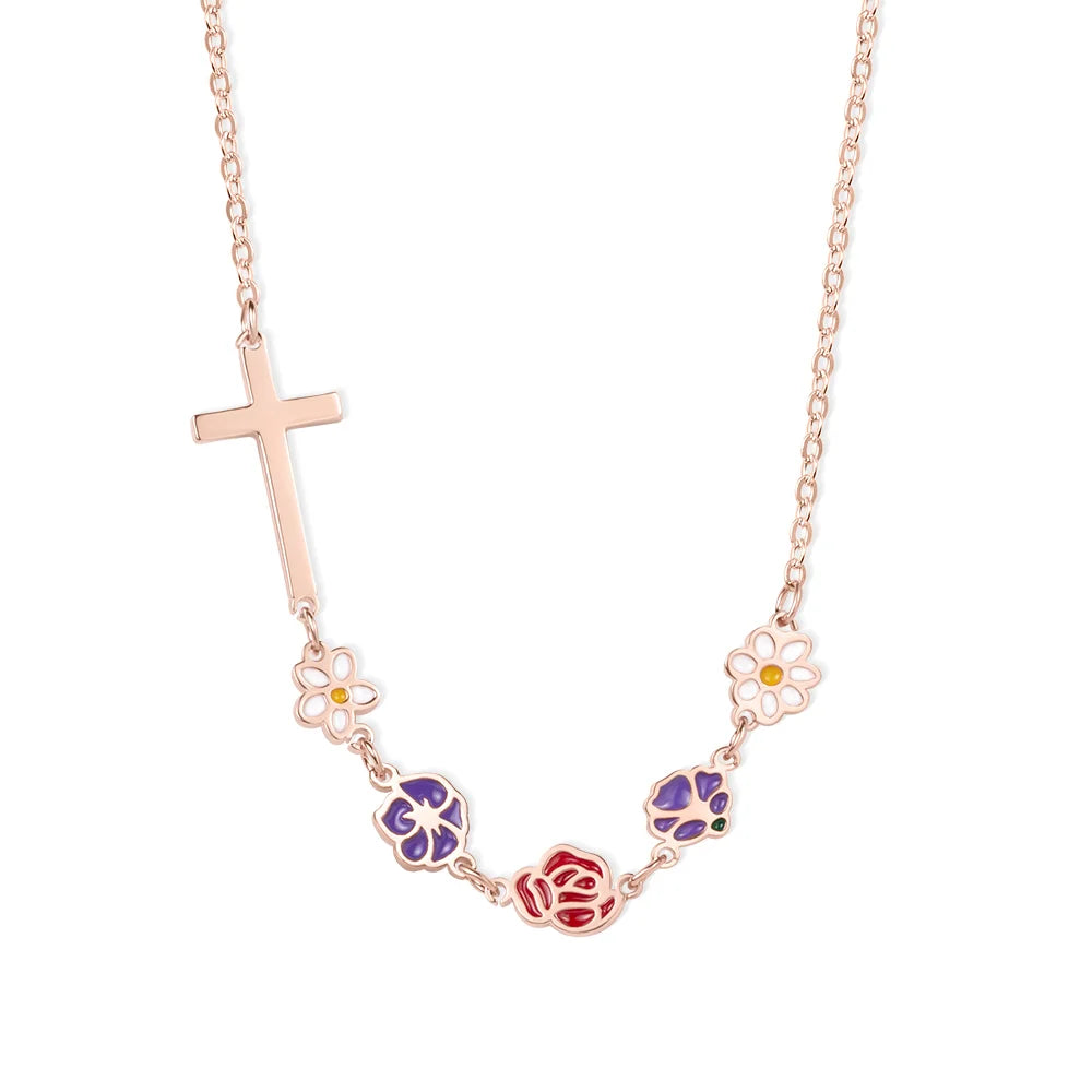 Combined Birth Flowers Cross Necklace
