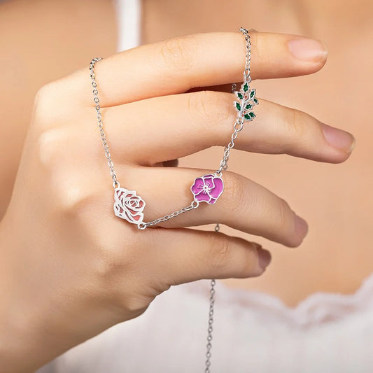 Custom Combined Colorful Birth Flowers Chain Necklace
