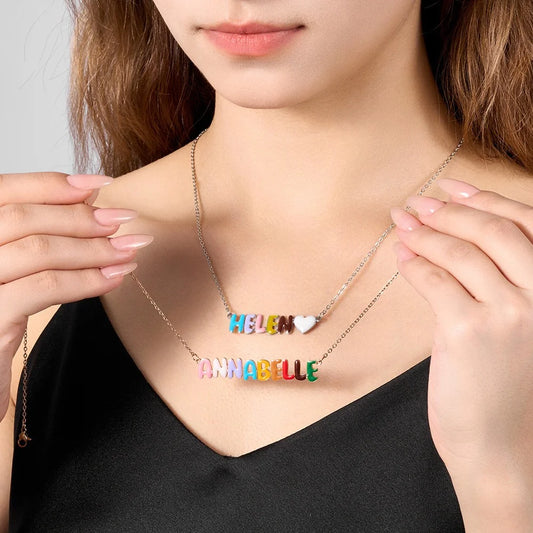 Custom Enamel Bubble Name Necklace
