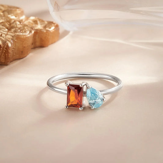 Personalized Baguette & Pear Cut Birthstone Ring