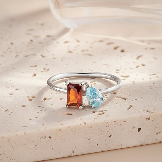 Personalized Emerald & Pear Cut Birthstone Ring