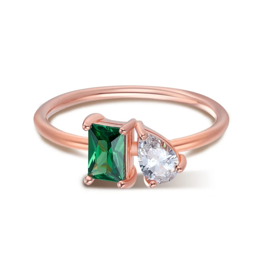 Personalized Emerald & Pear Cut Birthstone Ring