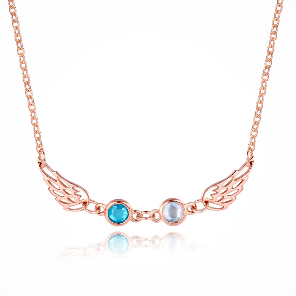 Custom 1-3 Birthstone Angel Wings Necklace