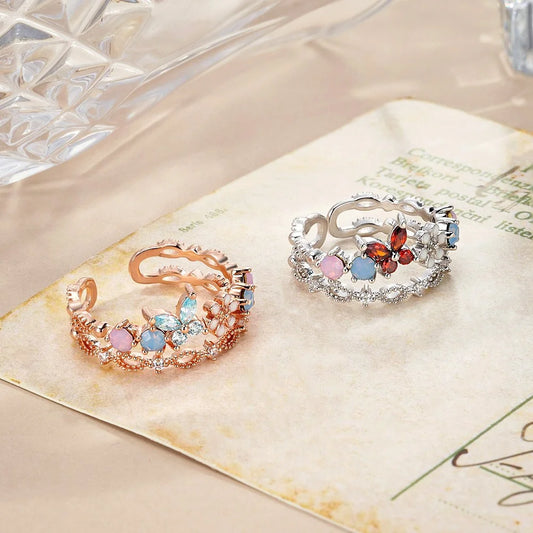 Personalized Birthstone Butterfly Floral Ring