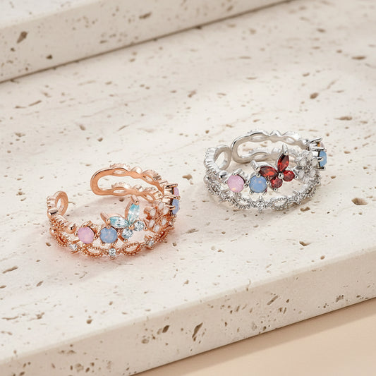 Personalized Birthstone Butterfly Floral Ring