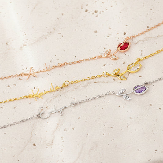Custom Name Tulip Birthstone Necklace