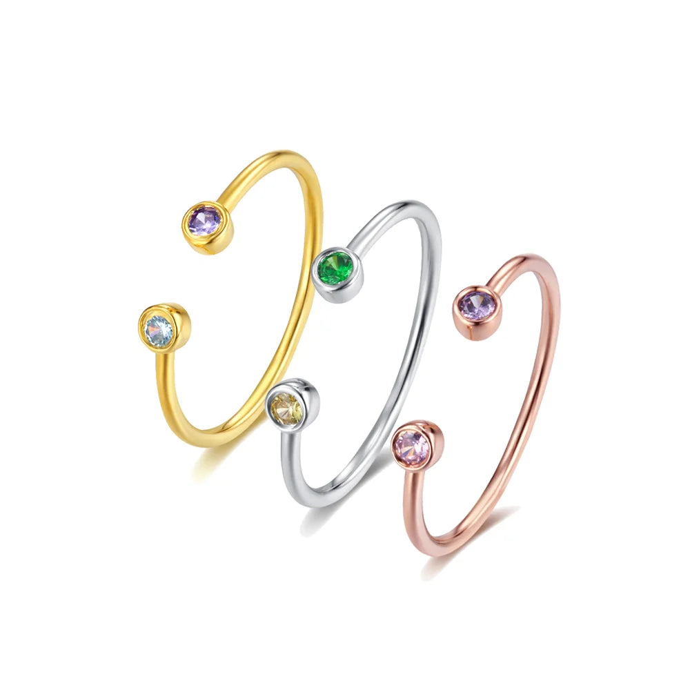 Minimalist Double Birthstone Open Ring