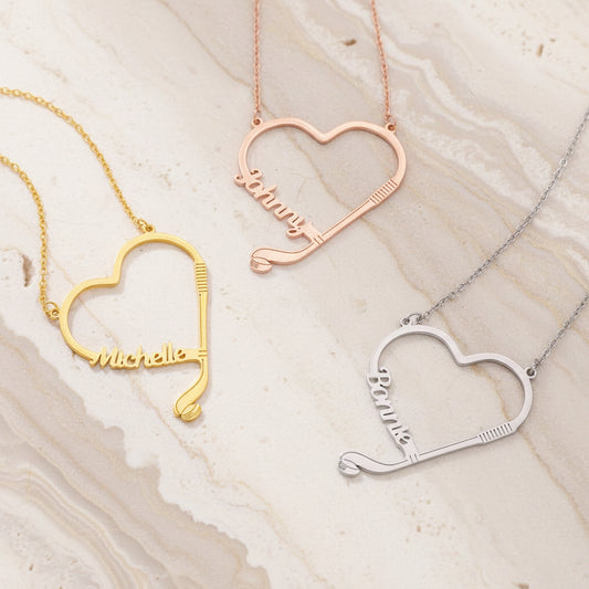 Personalized Name Hockey Heart Necklace