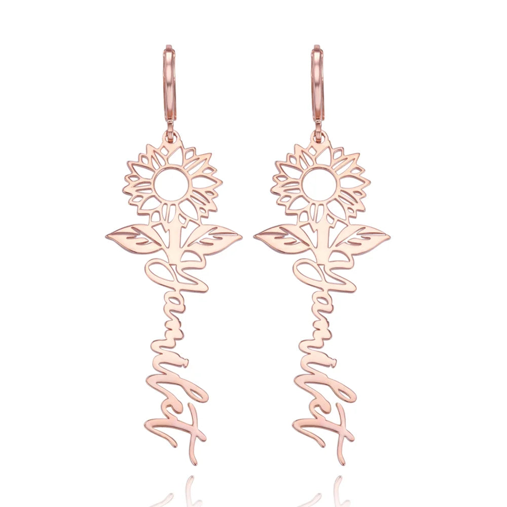 Custom Name Sunflower Hug Earrings