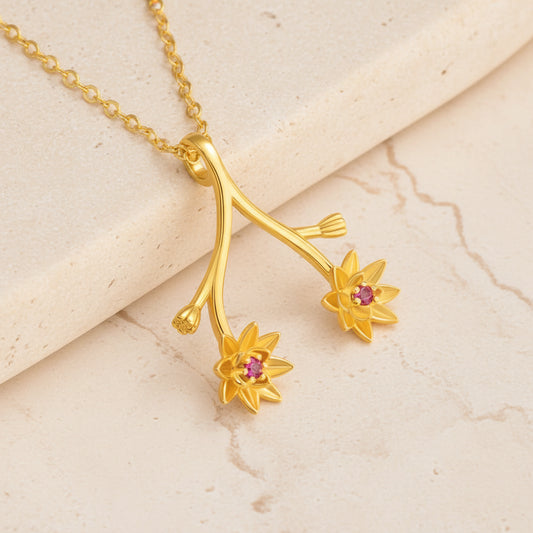 Custom Birth Flower Ring Holder Necklace