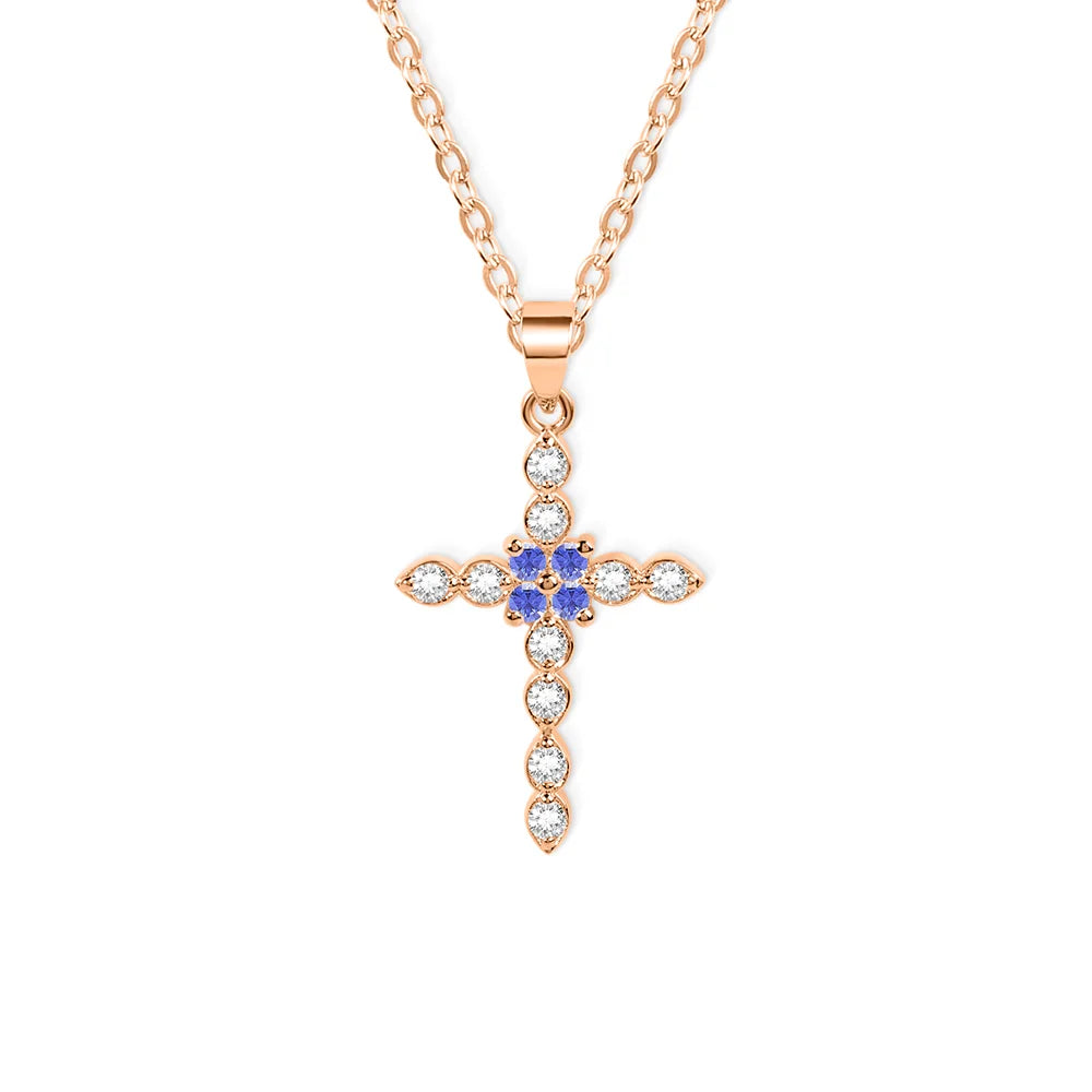 Personalized Cross Necklace with Birthstones
