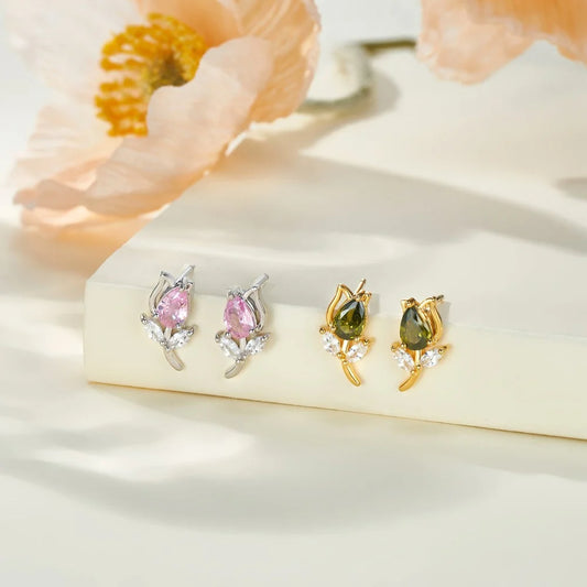Custom Tulip Birthstone Stud Earrings
