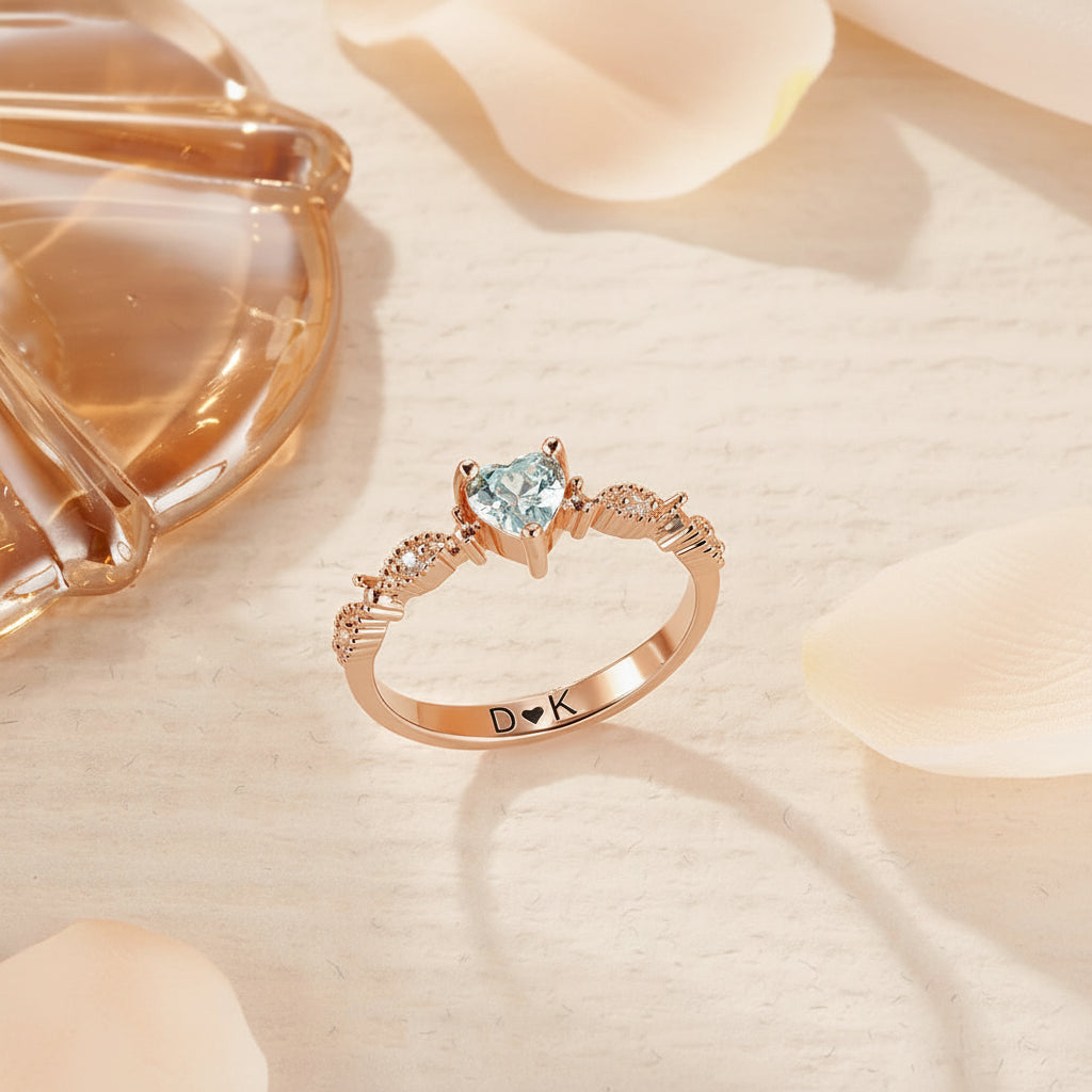 Personalized Heart Birthstone Promise Ring