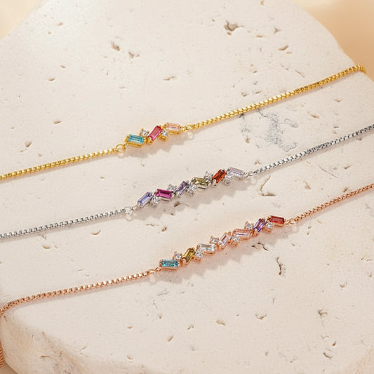Personalized 2-7 Baguette Birthstones Bracelet