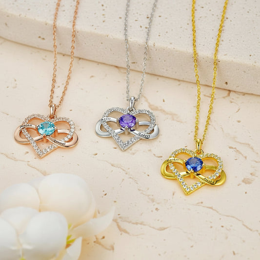 Personalized Names Infinity Heart Necklace with Birthstone