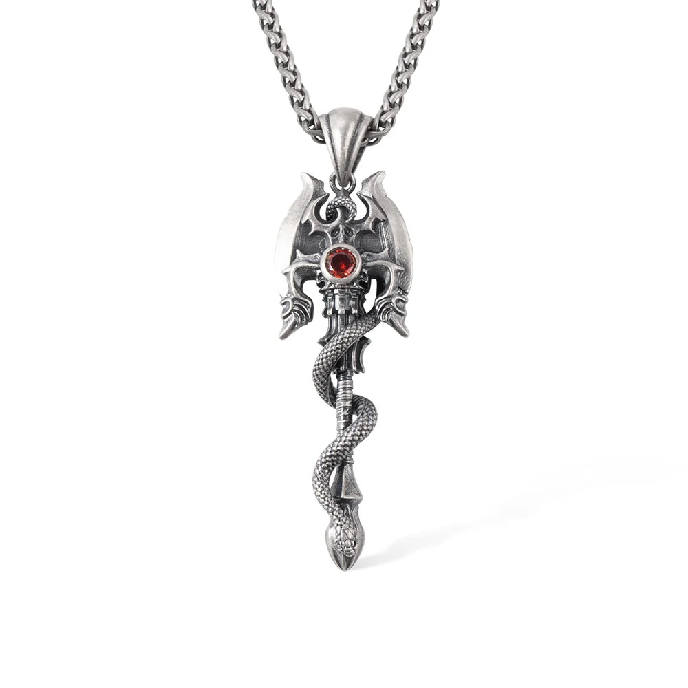 Custom Gothic Snake Axe Necklace with Birthstone