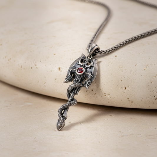 Custom Gothic Snake Axe Necklace with Birthstone