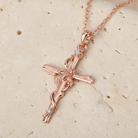 Personalized Cross Bee Necklace with Birthstone
