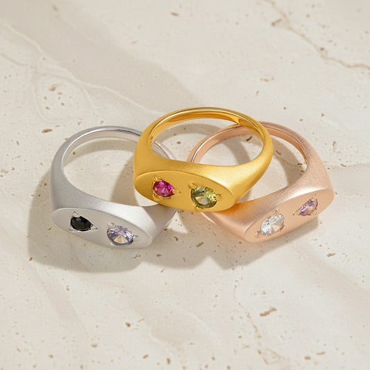 Custom Double Birthstone Signet Ring