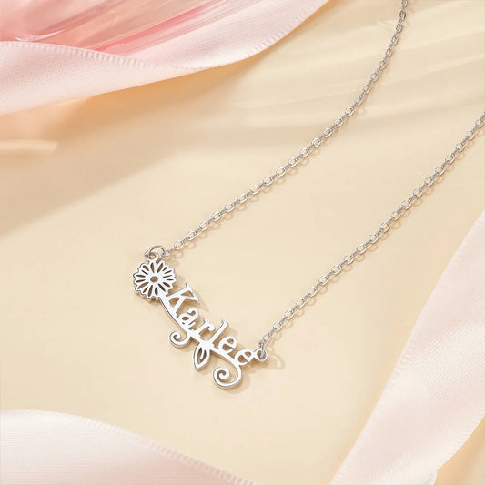 Alina Custom Birth Flower Name Necklace