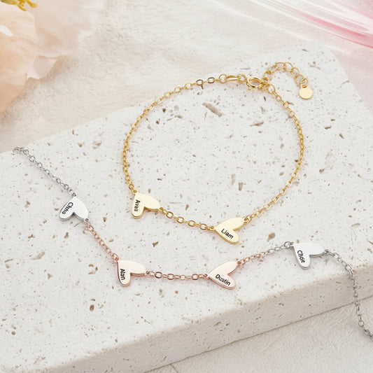 Custom 1-5 Engraved Hearts Name Bracelet