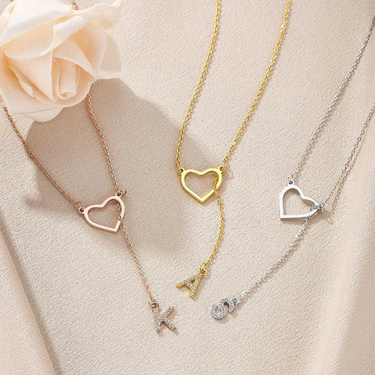 Custom Initial Heart Lariat Necklace