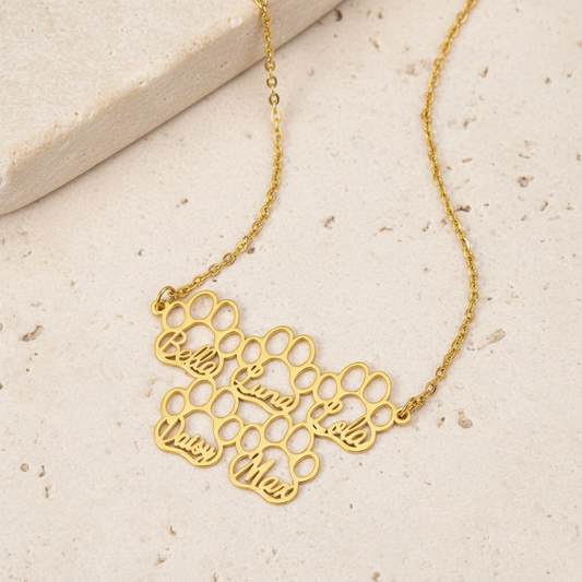 Custom Combined Pet Paw Names Necklace