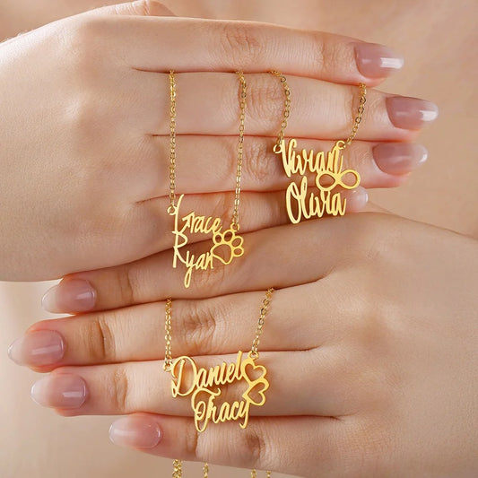 Personalized Double Name Necklace with Symbol