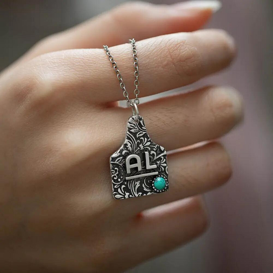 Personalized Cow Tag Necklace with Initials or Brand Logo