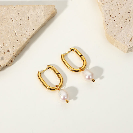 Elegant Pearl Gold Hoop Earrings