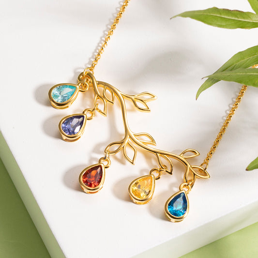 Custom Family Branch Birthstones Necklace with Initials