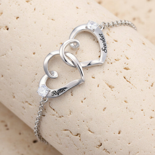 Custom Engraved Name Hearts Birthstone Bracelet