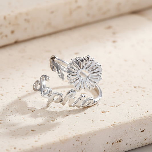 Custom Name Birth Flower Ring