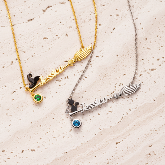 Personalized Witchy Name Necklace with Birthstone
