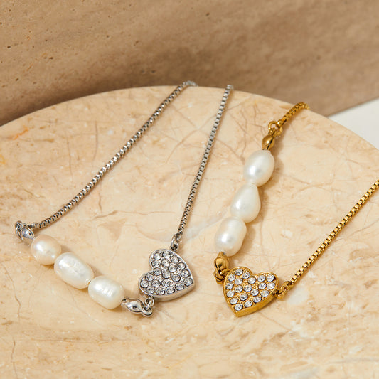 Dainty Heart & Pearls Bracelet