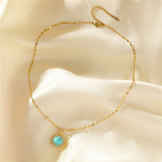 Vintage Turquoise Zircon Pendant Necklace
