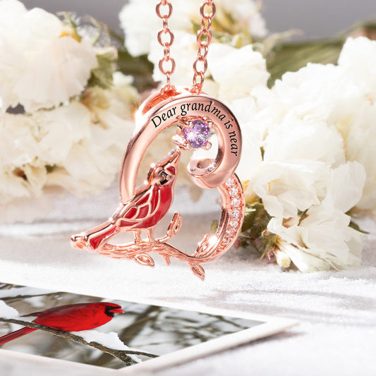 Personalized Cardinal Heart Birthstone Necklace