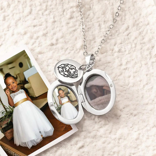Custom Birth Flower & Photo Locket Necklace